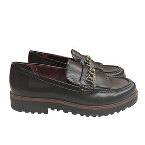 Franco Sarto Women's Limit Moc Black Faux Leather Chain Loafers Shoes Sz 10